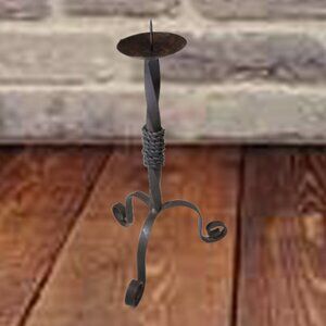 Vintage Hand-Forged Wrought Iron Candle Holder – 12” Tripod Scroll Base – No. 1